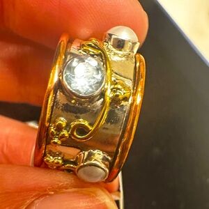 NEW Natural Gemstone Tricolor Solid 926 Sterling Silver anxiety spin ring sz 8